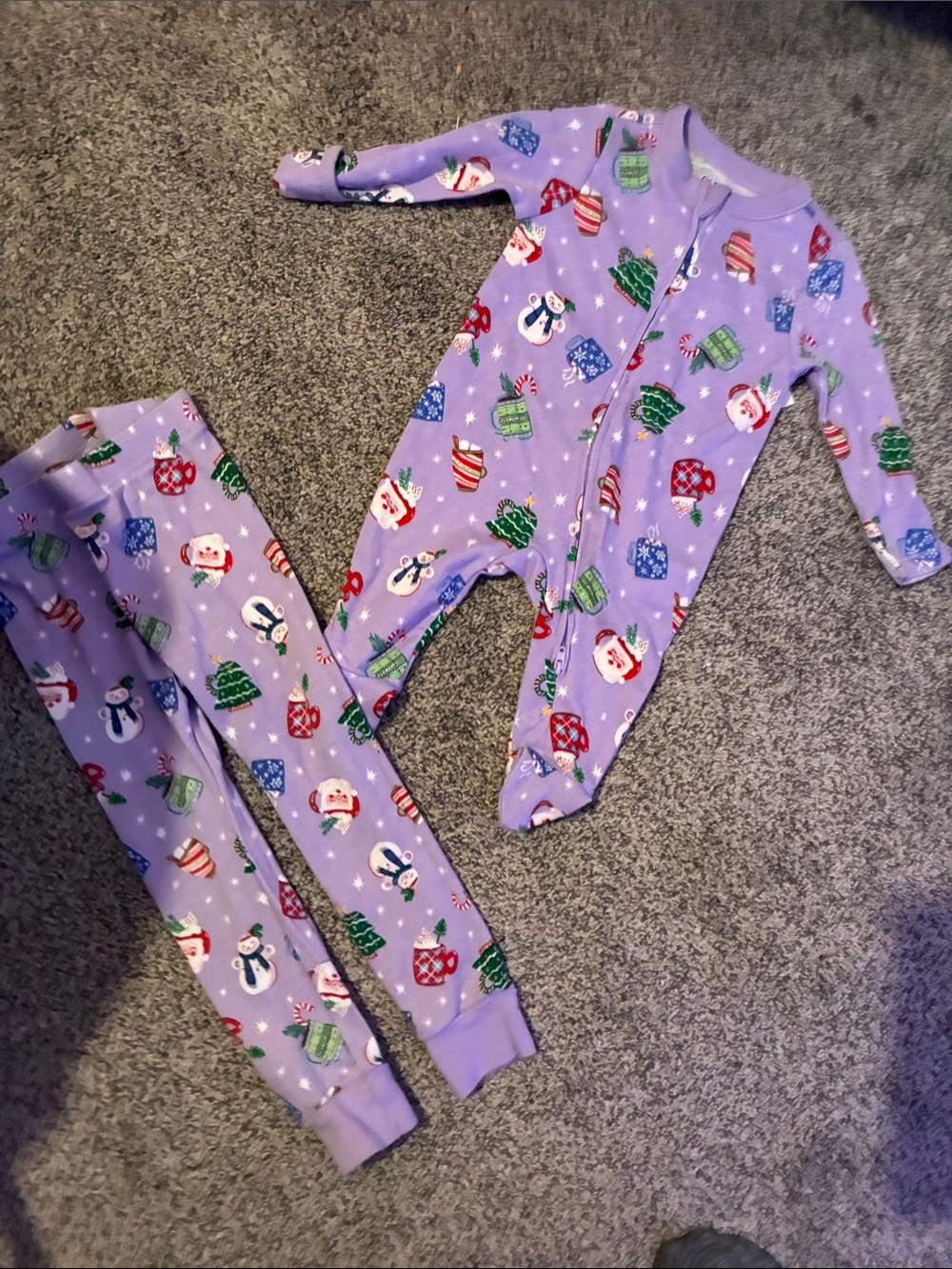 Old Navy Purple Holiday Footed One-Piece Pajama with Seasonal Characters